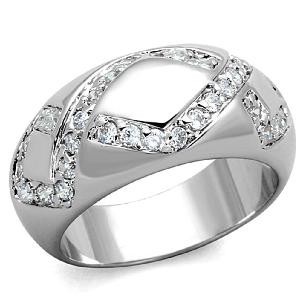 JCE582 Rhodium Brass Ring with AAA Grade CZ  in Clear