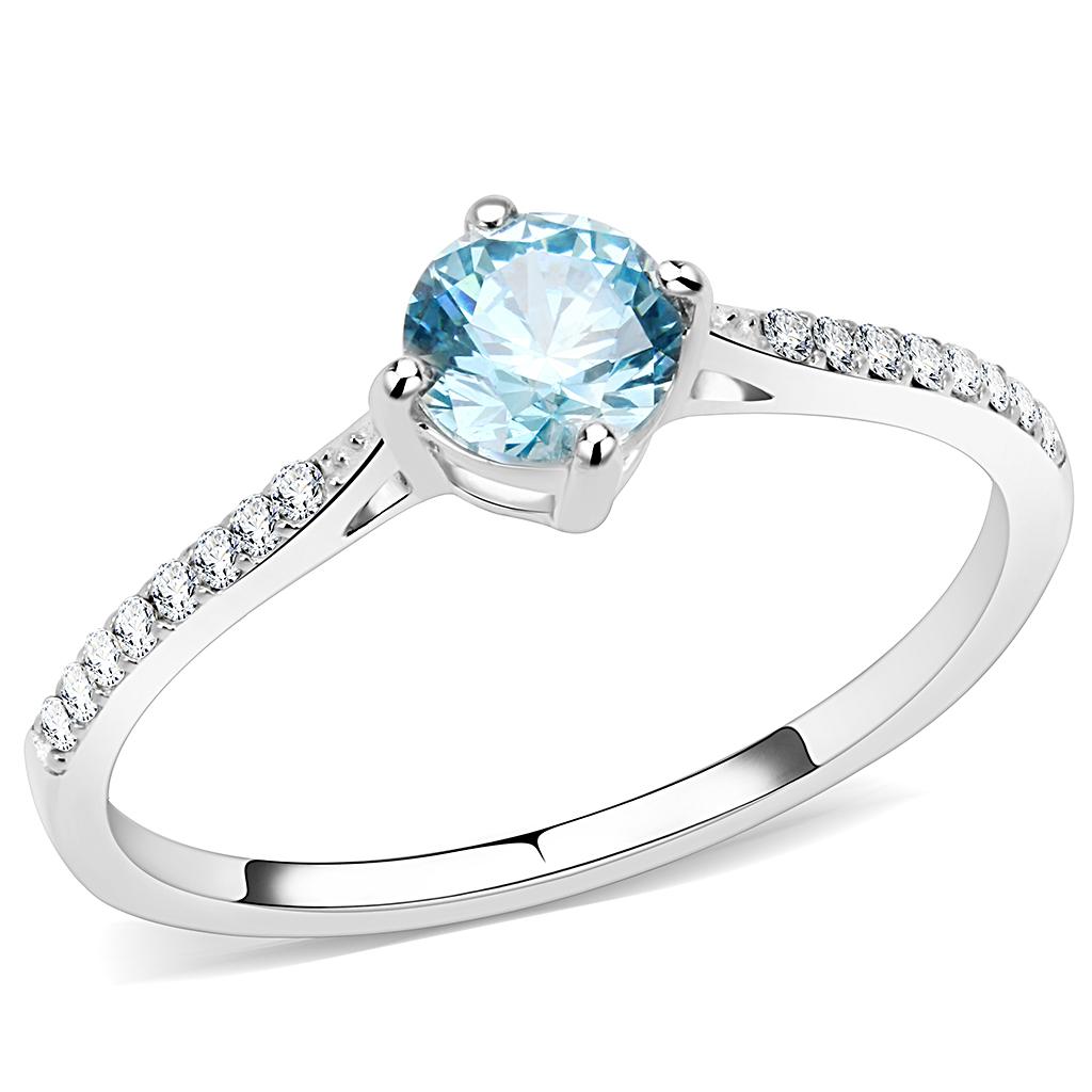 JCE019 High polished (no plating) Stainless Steel Ring with AAA Grade CZ  in Sea Blue