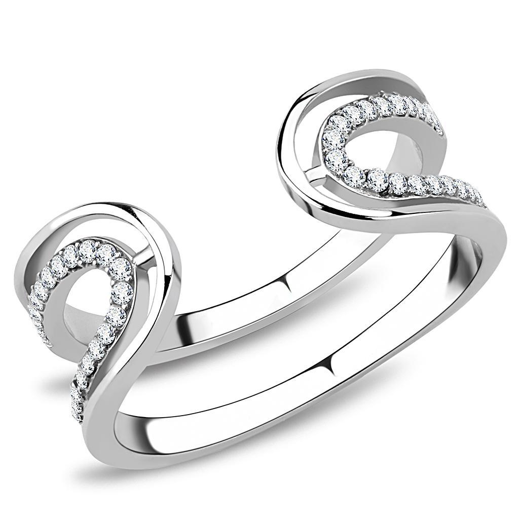 JCE056 High polished (no plating) Stainless Steel Ring with AAA Grade CZ  in Clear