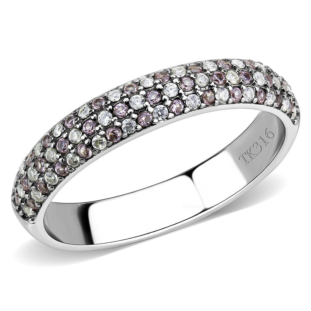 JCE231 High polished (no plating) Stainless Steel Ring with AAA Grade CZ  in Multi Color