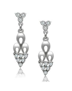 JCE1969 Rhodium White Metal Earrings with Top Grade Crystal  in Clear