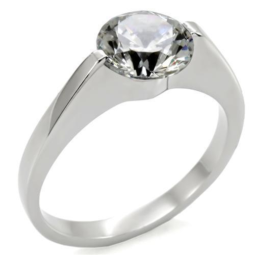 JCE012 High polished (no plating) Stainless Steel Ring with AAA Grade CZ  in Clear